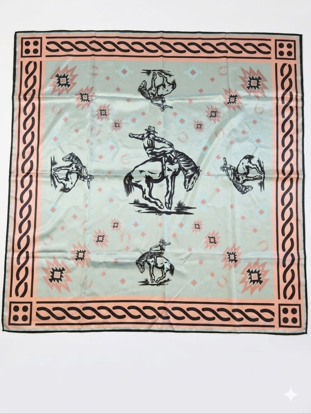 Western Rodeo Teal & Brown Print Wild Rag NWOT